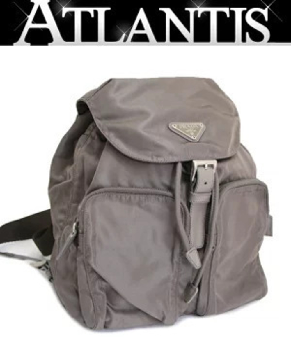 Prada Backpack Rucksack Triangle Double Pockets Dark Gray